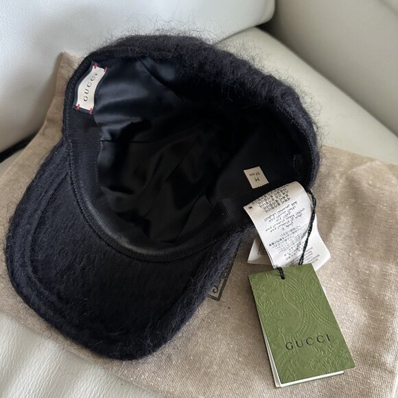 NWT GUCCI MOHAIR-BLEND BASEBALL CAP SZ M BLACK 100% Authentic - Picture 5 of 8